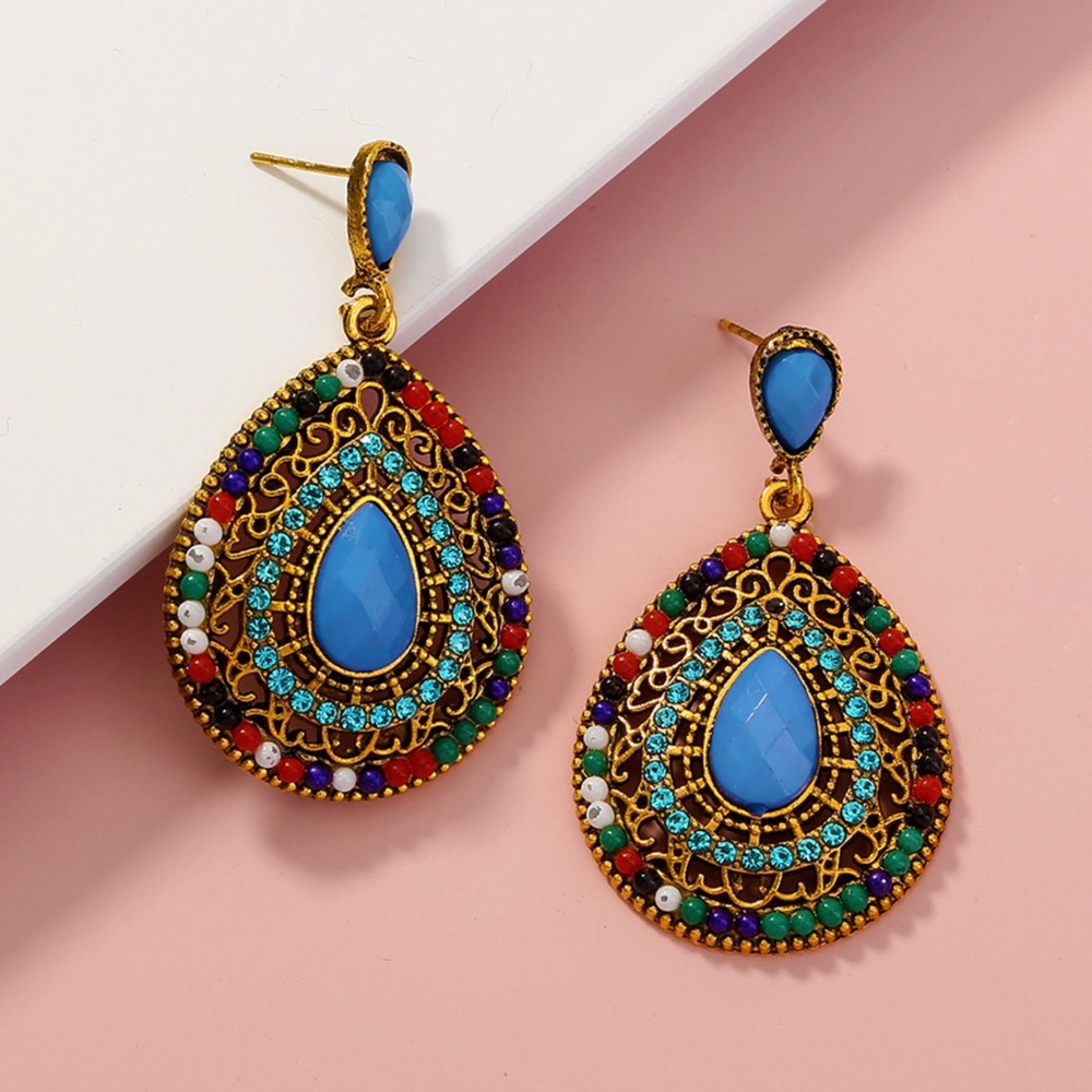 Bohemian Beaded Rhinestone Hanging Post Earrings! - Picture 6 of 7